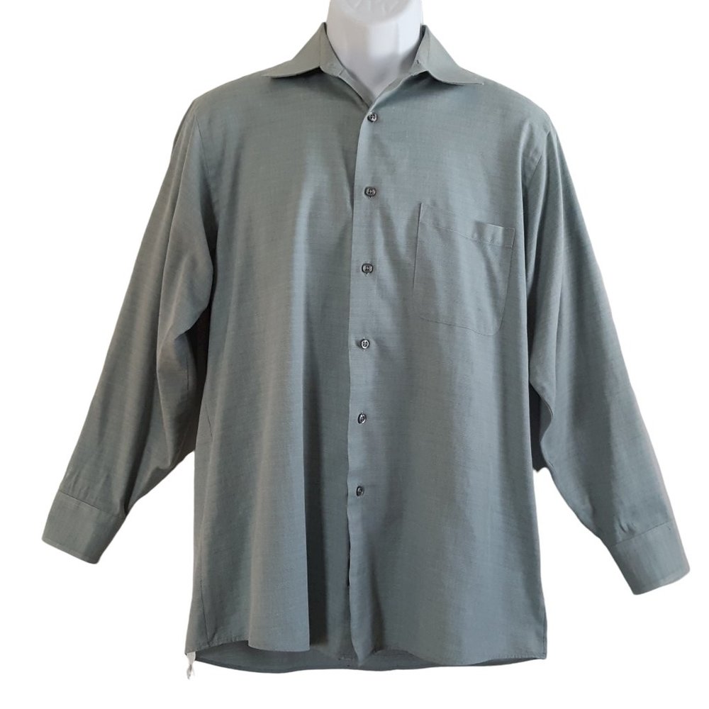 Geoffrey Beene Button Front Shirt Men's M Green Long Sleeve Pocket Wrinkle Free
